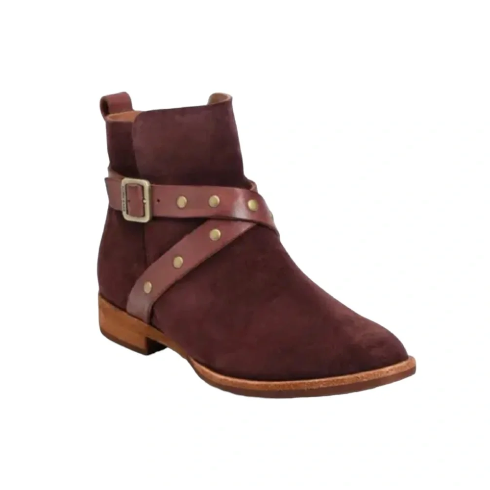 Kork Ease Kenai Studded Ankle Boots Bootie Burgundy Suede Buckle Size 9.5 NWT